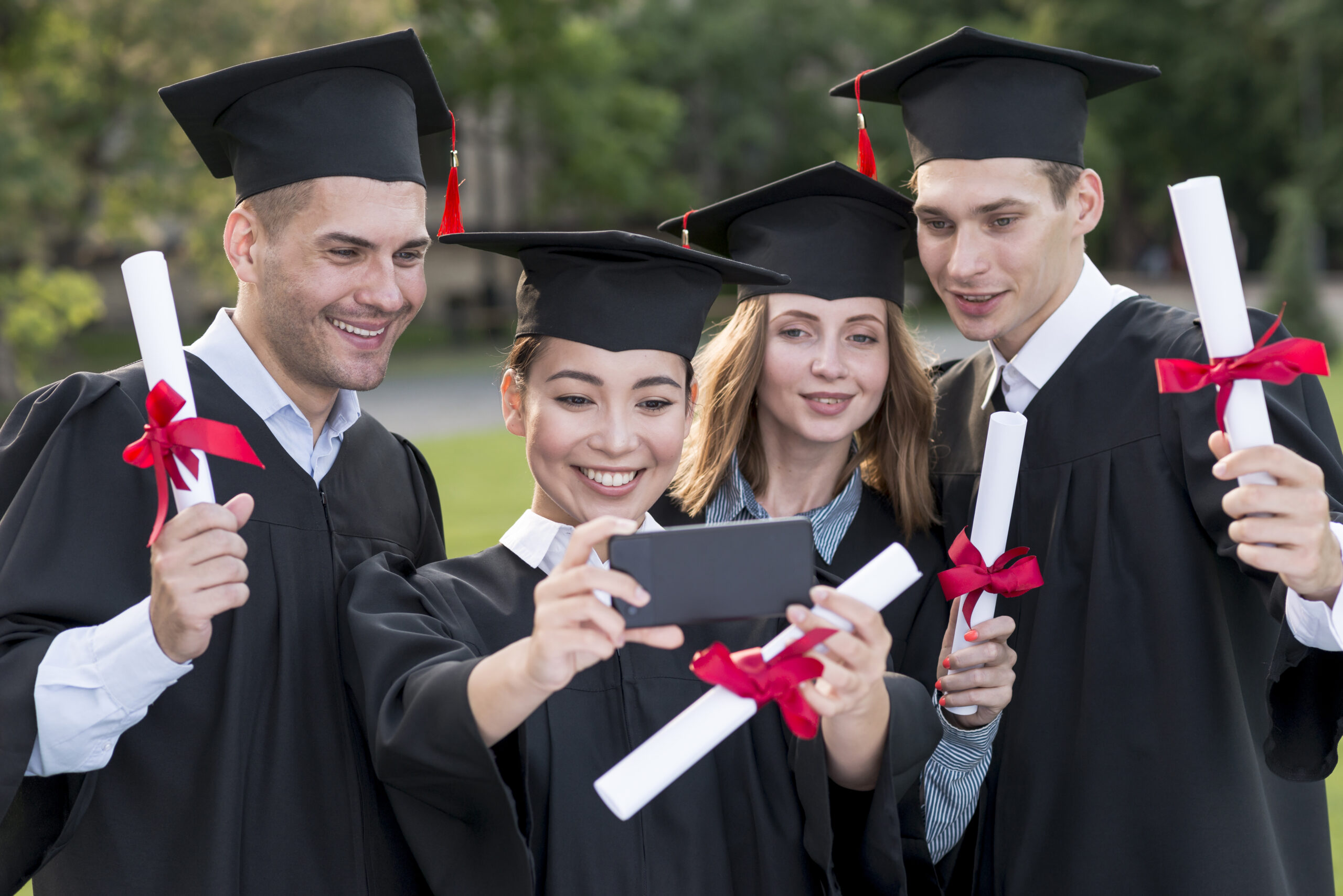 Portrait Group Students Celebrating Their Graduation